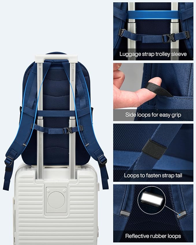 HanTrip Carry On Travel Backpack for Women Men, 30L Medium Work Backpack for Commuter College Water Resistant Bookbags, Navy Blue - Image 7