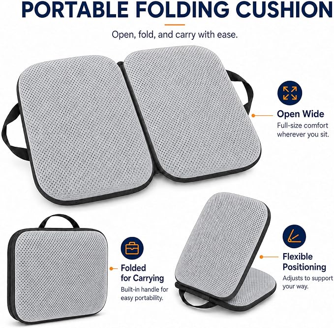 Sojoy 3 in 1 Foldable Gel Seat Cushion Featured with Memory Foam Breathable Seat Cushion for Pressure Relief (Size: 18.5“ x 15" x 2"，Gray Mesh) - Image 3