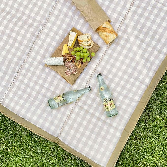 Little Unicorn 5'x10' XL Outdoor Family Picnic & Beach Blanket | Durable & Water-Resistant Fabric | Compact Fold & Easily Wipes Clean | Zipper Pocket (Beige Buffalo Check) - Image 4