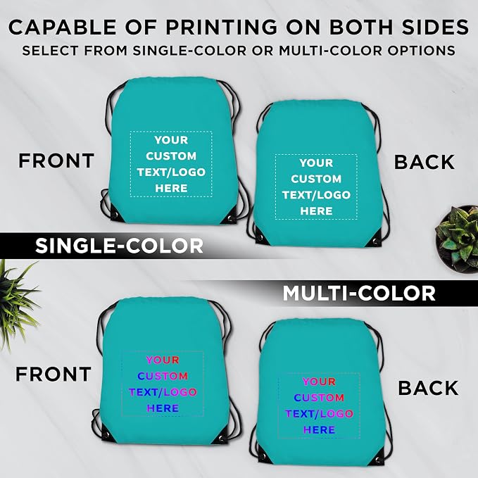 DISCOUNT PROMOS Custom Black Trim Drawstring Backpacks Set of 10/50/100, Personalized Bulk Pack - Gym Bag, Soccer Shoes, Water Resistant - Aqua - Image 6