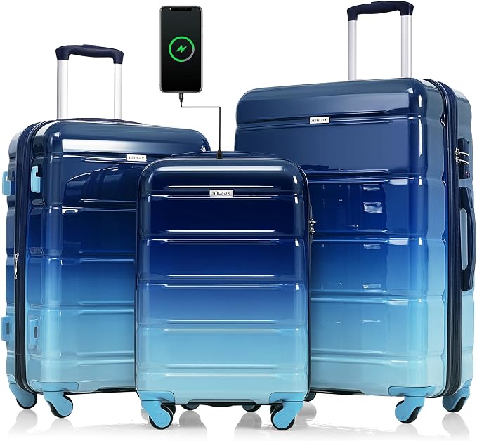 Luggage 3 Piece Hardside Luggage Sets Spinner Wheel Suitcases by Merax