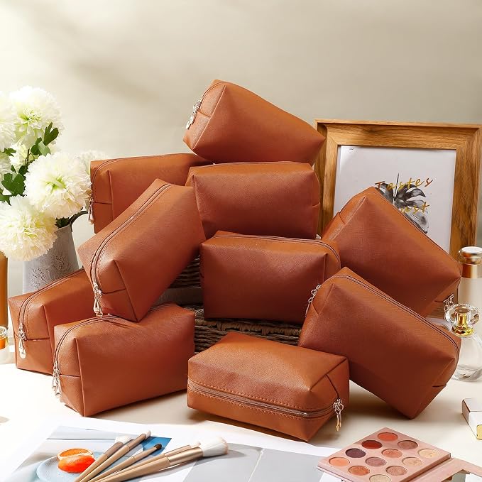 Kigeli Aesthetic Makeup Bags PU Leather Cosmetic Pouches Waterproof Plain Toiletry Bags Makeup Pouches Bulk for Women Party Gift Travel Storage Organizer(Orange Brown,7.1 x 2.8 x 4.3 in) - Image 7