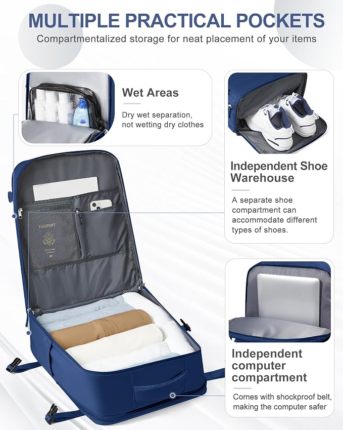 coowoz Travel Backpack for Women Man Carry On Backpack Mochila de Viaje Waterproof Teacher Personal Item Backpacks Travel Bag Essentials Rucksack Airplane Accessories Must Haves Royal Blue - Image 4