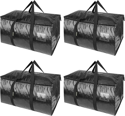 BALEINE 4-Pack Oversized Moving Bags with Reinforced Handles, Heavy-Duty Storage Tote for Clothes, Moving Supplies (Black, 4-Pack) by BALEINE