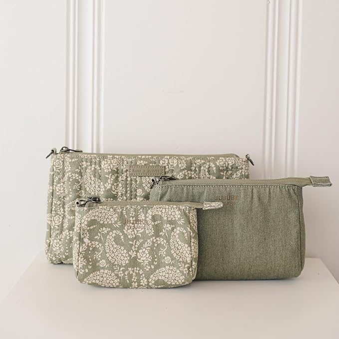 JuJuBe x Sazan New 3-Piece Pouch Set, Diaper Bag Organizing Pouches, Convertible to Small Purse with Crossbody Strap, Zipper Cosmetic Pouch, Large, Medium, and Small, Paisley Floral, Mothers Day Gift - Image 3