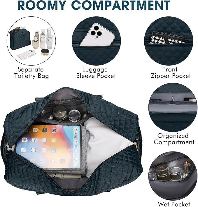Large Women Travel Duffle Bag - Carry on Overnight Weekend Travel Duffel Tote Gym Bag with Wet Pocket Toiletry Weekender Overnight Bag for Travel Business Trips Sports Hospital 3 Pcs Set - Image 4