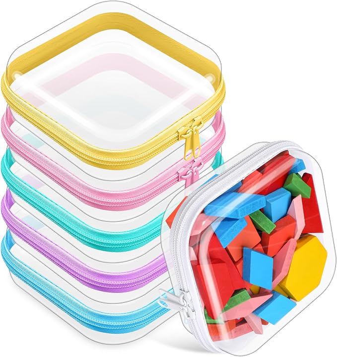 Sanwuta 6 Pcs Clear Hard Zipper Case Plastic Zipper Pouches Transparent Makeup Bag Pencil Case Pouches Toiletry Diaper Bag for Travel Toy Storage Organizer Bins(Colorful,5 x 5 x 2 Inch) by Sanwuta