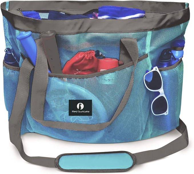 Red Suricata Mesh Beach Bag with Zipper - Extra Large Beach Tote Bag – Pool Bag | with Zipper by RedSuricata