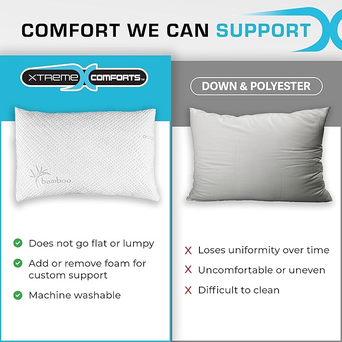 Xtreme Comforts 2-Pack Pillows for Sleeping Made in The USA Sleep Adjustable King Memory Foam Pillow for Side, Back & Stomach Sleepers w/Removable Cooling Zipper Cover