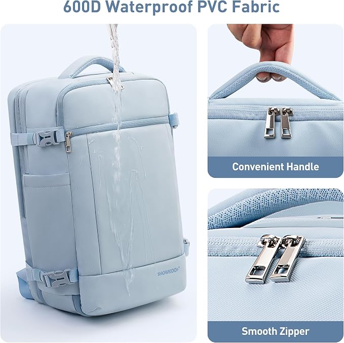 SHOWKOO Laptop Backpack for 17 Inch Laptop, 40L Expandable Large Capacity Backpack, TSA Carry On Travel Backpack with Padded Laptop Compartment, Water-Resistant College & Commuter Bag, Blue - Image 5