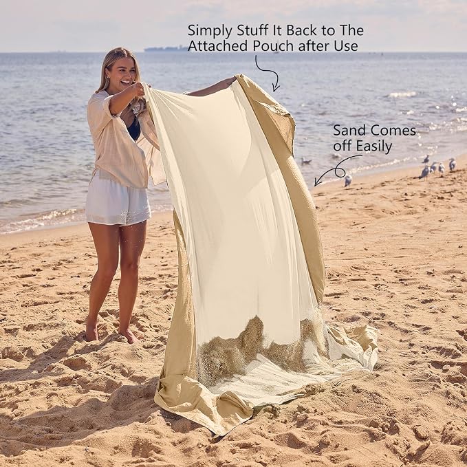 WEKAPO Beach Blanket Sandproof Waterproof, Extra Large Beach Mat, Oversized & Compact Sand Free, Quick Drying Beach Essentials for Vacation, Cruise, Picnic & Camping with Stakes - Image 5