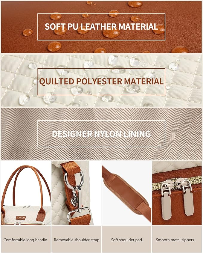 Weekender Bags for Women, Travel Tote Duffle Bag Carry On Overnight Bag with Cosmetics Bag and Crossbody Purse for Gym Hospital, Gifts for Women, Beige Brown - Image 6