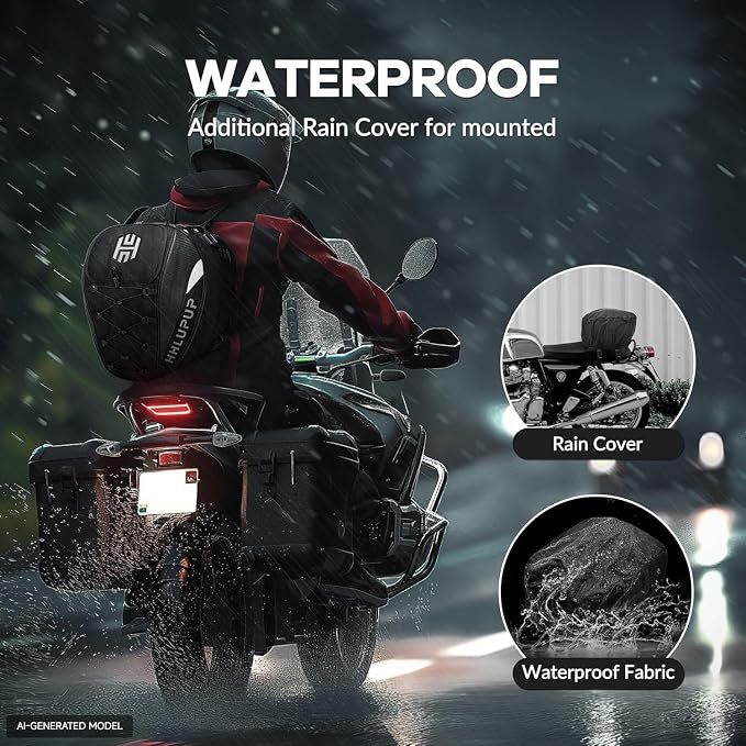 Motorcycle Tail Bag Seat Helmet Large Capacity Dual Use Motorcycle Backpack, 25L-38L Waterproof Luggage Bags White - Image 5