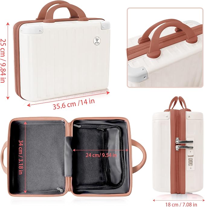 14 Inch Portable Waterproof Hard Shell Travel Makeup Case (Brown) | with Lock, ABS Scratch-Proof, Carrying Cosmetic Organizer Case with Elastic Band, Mini Suitcase Vanity Case for Women Girl - Image 3