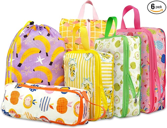 6 Pcs Compression Packing Cubes, Packing Cubes for Travel, Waterproof Luggage Organizer Bags Set, Cute Packaging Cubes for Women Kids Backpack Carry-Ons by Xmzsdz