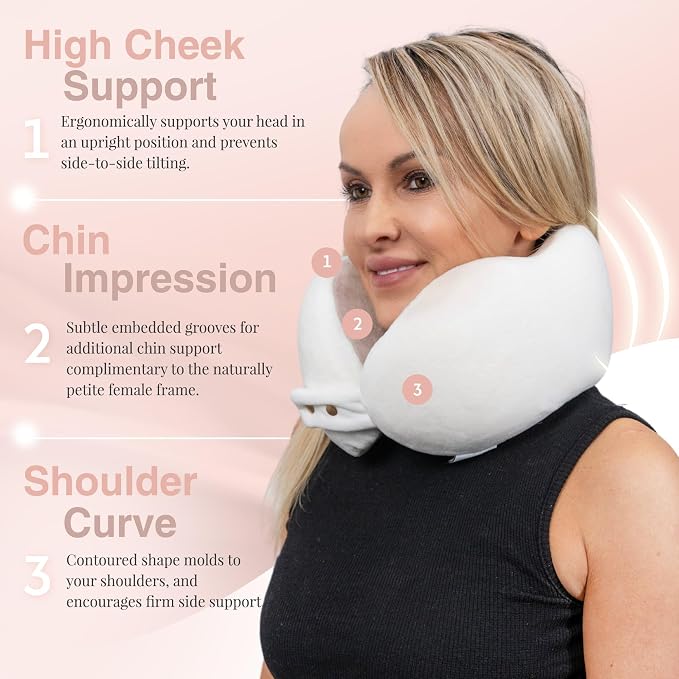 Women's Small Fitted Neck Pillow for Traveling, Memory Foam Travel Pillow, Travel Neck Pillows for Airplanes, Travel Essentials for Flying, Car Essentials for Women, Plane Pillow in Ash - Image 3