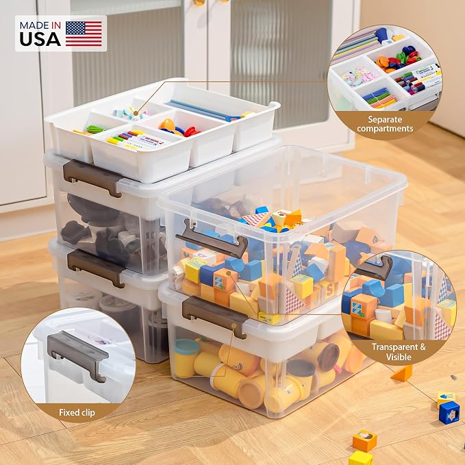 Citylife 17QT 2Packs Clear Craft Organizers and Storage Box with Tray | Stackable Art Supply Organizer Storage Bins with Lids for Beads, Markers, Sewing, Tools, Playdoh, Coloring Books, Made in USA - Image 5