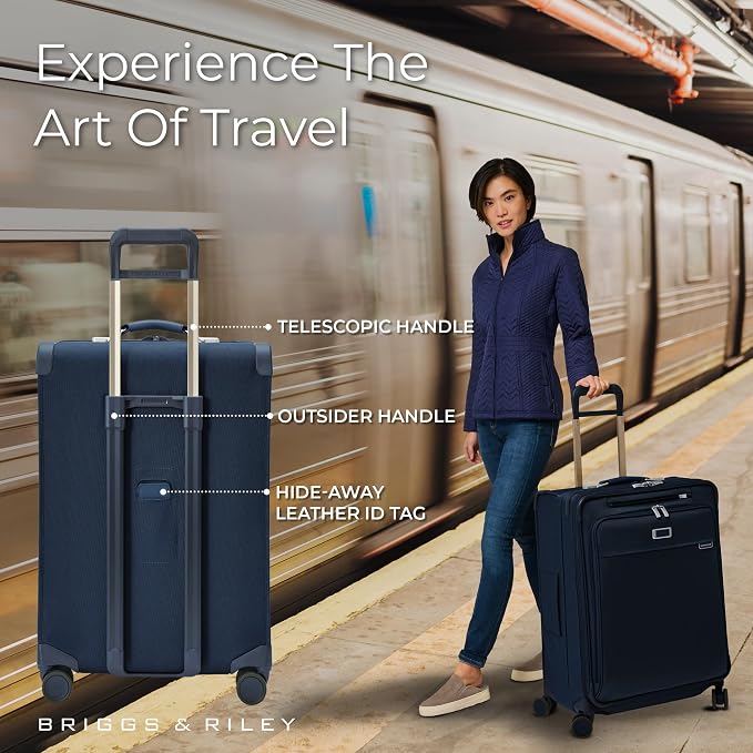 Briggs & Riley 26" Medium Expandable Spinner - Checked Luggage for Travel, Suitcases with Wheels, Softside Rolling Bag for Men & Women, Self-Repairing Zipper - Baseline Collection, Navy - Image 5