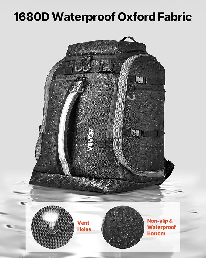 VEVOR Ski Boot Bag, Snowboard Boots Travel Backpack for Men Women, with Waterproof Exterior & Bottom, Durable 1680D Oxford, Bag for Skis, Snowboard, Helmet, Goggles, Gloves, Accessories - Image 6