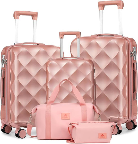 Somago Luggage Set of 3 Piece Suitcase Set Carry On Luggage with YKK Zipper TSA Lock ABS Hardside Luggage Spinner Wheels, Rose Gold by SOMAGO