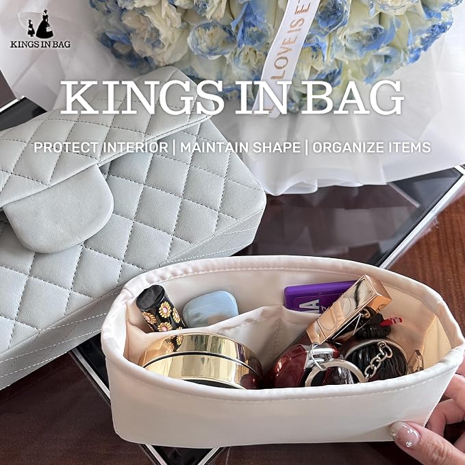 Purse Organizer Insert, Silky-Soft Lightweight Design, Multi-Pocket, Keeps Bag Organized & Protects Interior, Fits Chanel Classic Flap Jumbo, Ideal for Travel & Daily Use(Craie, Chanel CF Jumbo 30) - Image 2