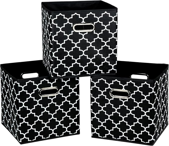 Fabric Cloth Storage Bins,Fabric Cube Organizer with Dual Handles Foldable Cube Storage Baskets for Home Bedroom Storage,Set of 3,(Black light) by SEVENDOME