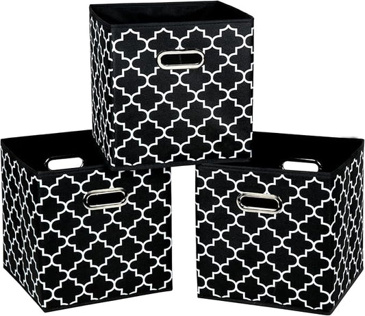 Fabric Cloth Storage Bins,Fabric Cube Organizer with Dual Handles Foldable Cube Storage Baskets for Home Bedroom Storage,Set of 3,(Black light) by SEVENDOME