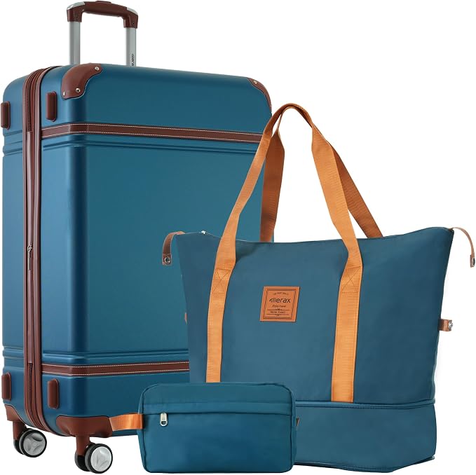 Merax 28 Inch Checked Luggage, Expandable Suitcase with Spinner Wheels, Hard Shell Vintage Luggage Set with TSA Lock(Blue) by Merax