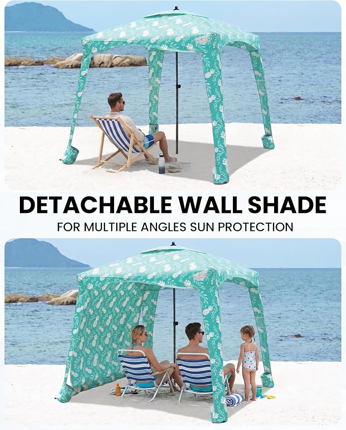 Qipi Beach Cabanas for Sand, Beach Canopy with Sandbags & Side Wall for Family, Easy Set Up Sun Shelter, UPF 50+ UV Protection with Roof Vent - Image 2