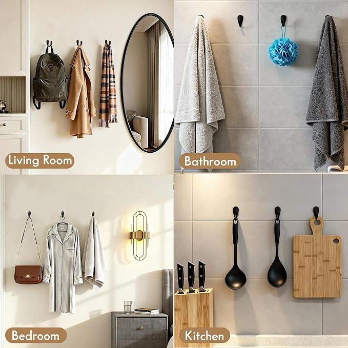 CBWLWJ 24 Pack Coat Hooks Wall Mounted Single Prong Robe Wall Hooks for Hanging Towel Hooks for Living Room, Bathroom, Kitchen, Bedroom for Coat, Bag, Scarf, Towel, Hat, Key, Cup (White) - Image 6