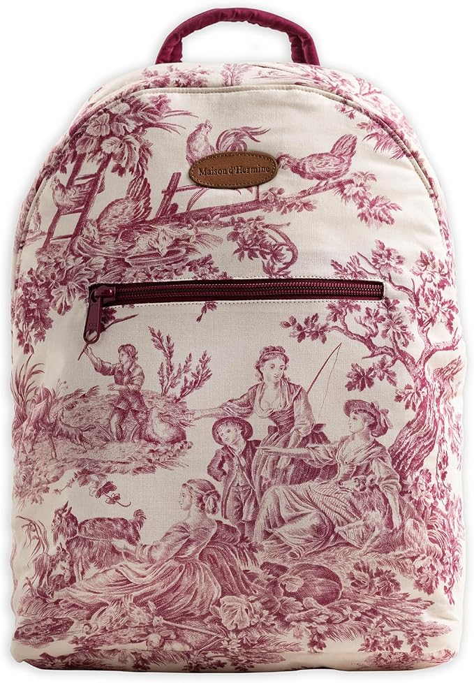 Maison d' Hermine Backpack for Women Men Cotton Shoulder Multipurpose Rucksack with Small Pouch Lightweight Multi Pocket Bag for Travel Work Beach Perfect for Spring Summer (The Miller - Red) by MaisondHermine
