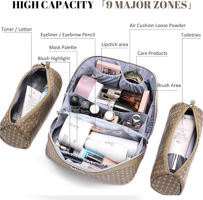 BOYATU Travel Makeup Bag for Women: Four Leaf Clover Large Capacity 3 Pcs Set Cosmetic Bags - Waterproof 50% Extra Space for Toiletry Organizer - Travel Essentials for Fortunate (05 Brown) - Image 4