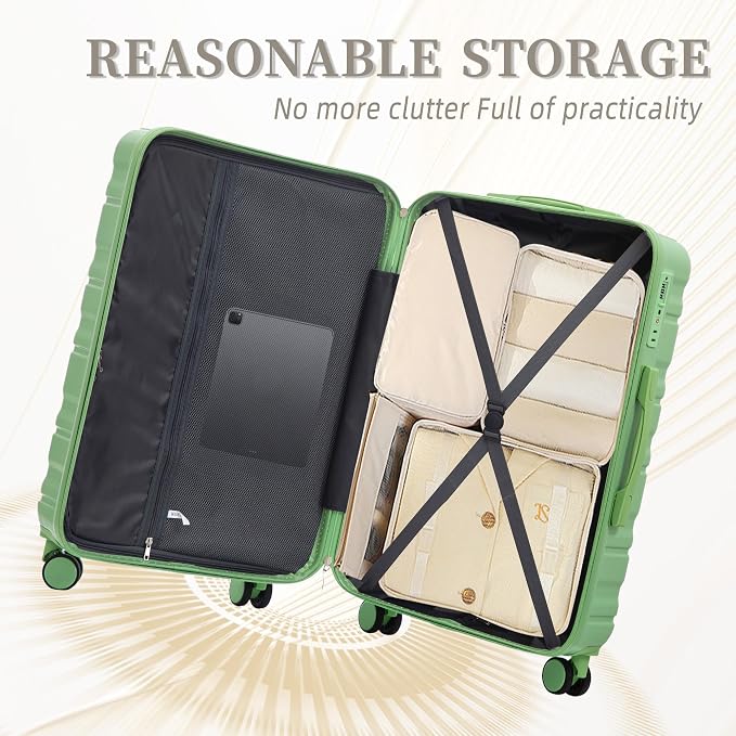 Hardshell Luggage Sets, Lightweight Stripes Suitcases with Spinner Wheels, Green-181 - Image 7