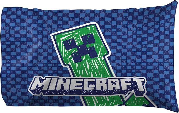 Jay Franco Kids Sheet Set with Fitted, Flat Sheets & Pillow Cover - Ultra-Soft Bedding with Pillowcase for Room Decor, Multi - Minecraft, 3 Piece Twin - Image 4