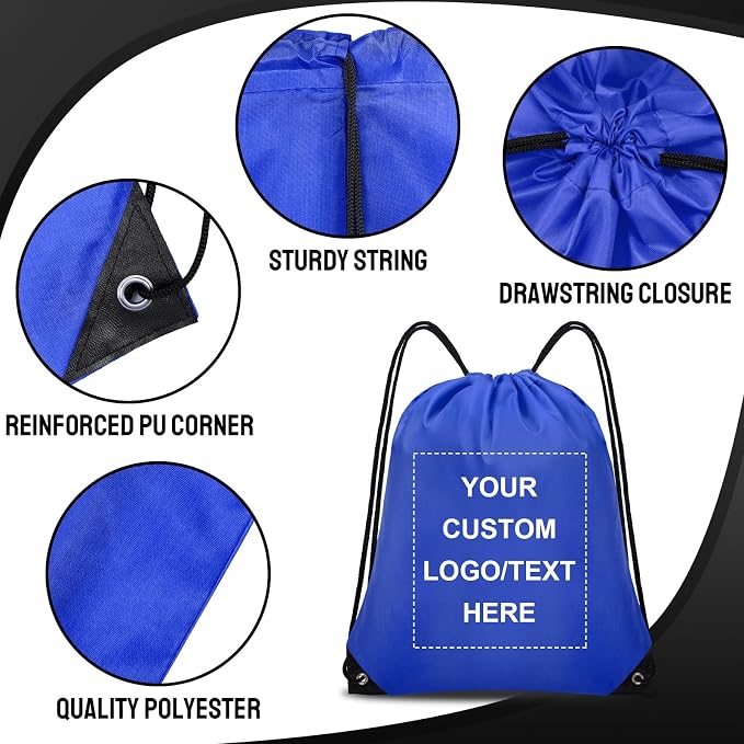 Grneric Custom Drawstring Bags Bulk 10/20/50/100/200 Pack, Promotional Items With Your Logo Personalized String Backpack for Gym, Sport, Travel, Royal Blue - Image 2