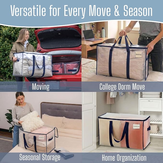 VENO 6 Pack Heavy Duty Moving Bags, Extra Large Storage Bags with Reinforced Handles & Strong Zippers, Foldable & Reusable Moving Box Alternative for Clothes & Dorm Storage - Image 6