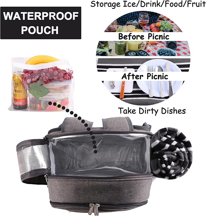 Apollo Walker Picnic Backpack Set for 2 Person with Cooler Compartment, Detachable Bottle/Wine Holder, Fleece Blanket, Plates and Cutlery Set - Image 5