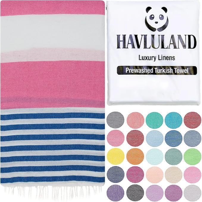 HAVLULAND Turkish Beach Towels, Oversized 40"x72" Turkish Bath Towel, Highly Absorbent Quick Dry Sand Free Beach Towels for Beach Pool Spa Gym Yoga Travel Camping Picnic Blanket - Pink/Blue by Havluland