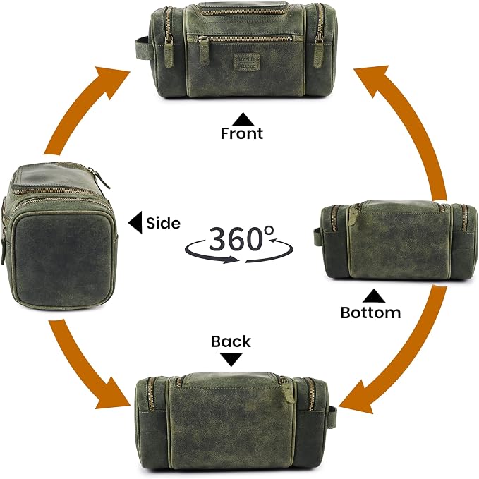 LEATHER VILLAGE Genuine Leather Travel Dopp Kit for Men & Women – Water-Resistant Large-Capacity Hanging Toiletry Bag for Travel, Grooming, Bathroom Organization, Shaving Essentials & Gym Use - Olive - Image 6