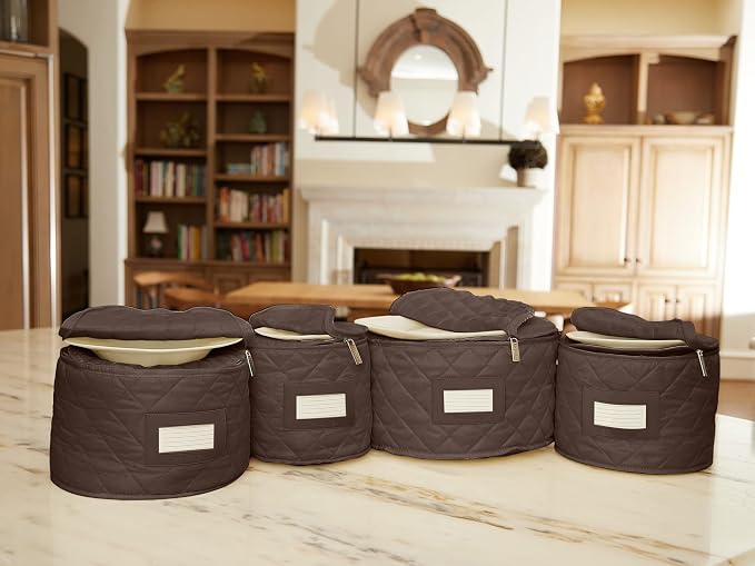 Covermates Keepsakes Dish Storage Set – Padded China & Dinnerware Storage Cases with Dividers, Cup & Stemware Storage, Quilted Polyester Protection, ID Window, Bronze - Image 4