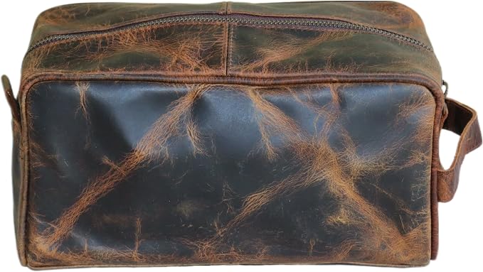 jaald Men's Genuine Brown Leather Toiletry Bag Shaving Bags And Grooming For Travel Groomsmen Gift Men Women Hanging Zippered Makeup Bathroom Cosmetic Pouch Case Make Up kit - Image 3