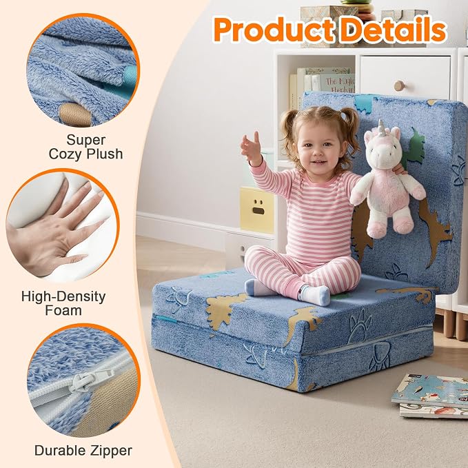 MeMoreCool Glow Dino Kids Foldable Floor Mattress Trifold, 57x22 Inch Blue | Glow dino trifold mattress for kids room, playroom, reading nook and travel - Image 4