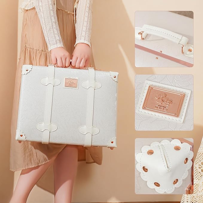 urecity Vintage and Cute Carry-on Overnight Case Non-wheeled Mini Leather Trunk Suitcase with Shoulder Strap - Image 4