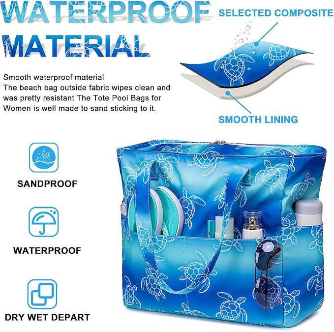 Bluboon Waterproof Beach Tote Pool Bags for Women Ladies Extra Large Carry On Bag With Wet Compartment for Weekender Travel - Image 3