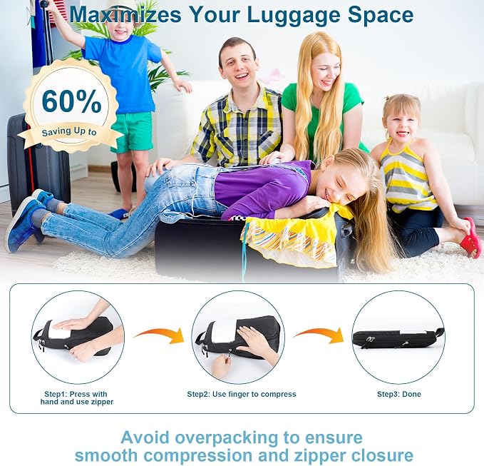 Cozary Suitcase Organizer - Packing Cubes Set with Compression and Waterproof Polyester Fabric, Travel Underwear Set for Backpacks or Hand Luggage, Perfect for Travel and Camping - Black - Image 2