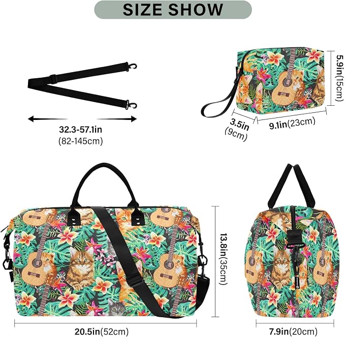 Weekender Bags Travel Duffel Gym Bag Carry on Overnight Tote Bag with Toiletry Bag for Airplane Travel Trip Gym Yoga (Hawaiian Orange Cat Tabby Face) - Image 3
