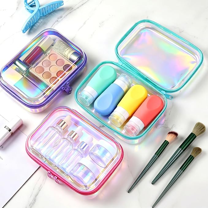 Sanwuta 6 Pcs Clear Hard Zipper Case Plastic Zipper Pouches Transparent Makeup Bag Pencil Case Pouches Toiletry Diaper Bag for Travel Toy Storage Organizer Bins(Holographic,7.09 x 5.12 x 2 Inch) - Image 5