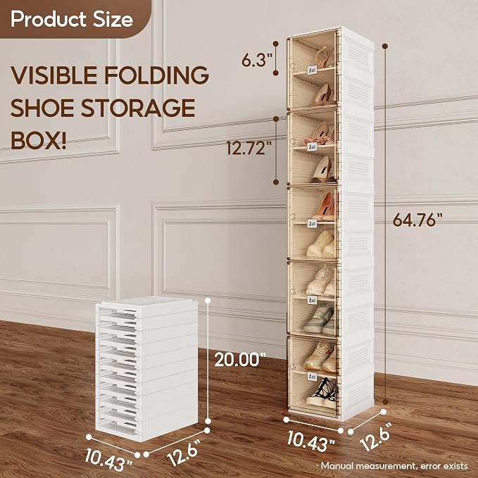 ANTBOX Shoe Organizer Storage Box, Portable Folding Shoe Rack For Closet With Magnetic Clear Door,Large Sneaker Cabinet Bins Sturdy Easy Assembly 10 Layers-10 Grids - Image 5