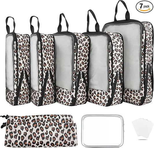 7 Pcs Compression Packing Cubes for Travel Luggage, Lightweight Suitcase Organizer Bags Set, Compression Packaging Cube for Travel Essentials, Packing Cubes for Carry on Suitcase by Xmzsdz