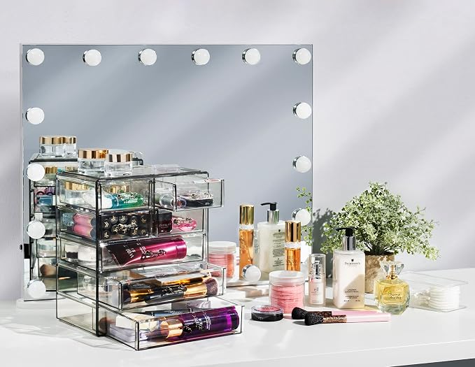 Sorbus Acrylic Makeup Organizer Set, 7-Drawer Vanity & Countertop Cosmetic Storage with Small & Wide Drawers, Black Jewel Makeup Storage for Brushes, Lipsticks, Jewelry, Holiday Gift for Women & Teens - Image 2